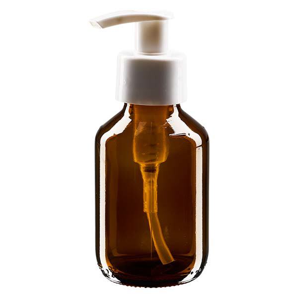 100ml medicinflaska brun, med dispenserpump vit ApoGlas 100ml medicinflaska brun, med dispenserpump vit ApoGlas