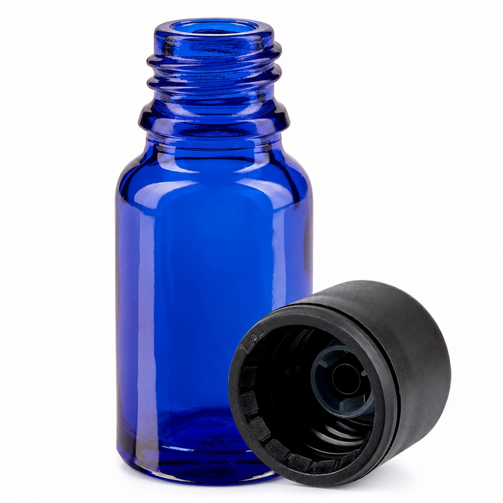 10ml flaska 11mm skruvkork svart säkerhetslock BlueLine UT18/10 10ml flaska 11mm skruvkork svart säkerhetslock BlueLine UT18/10