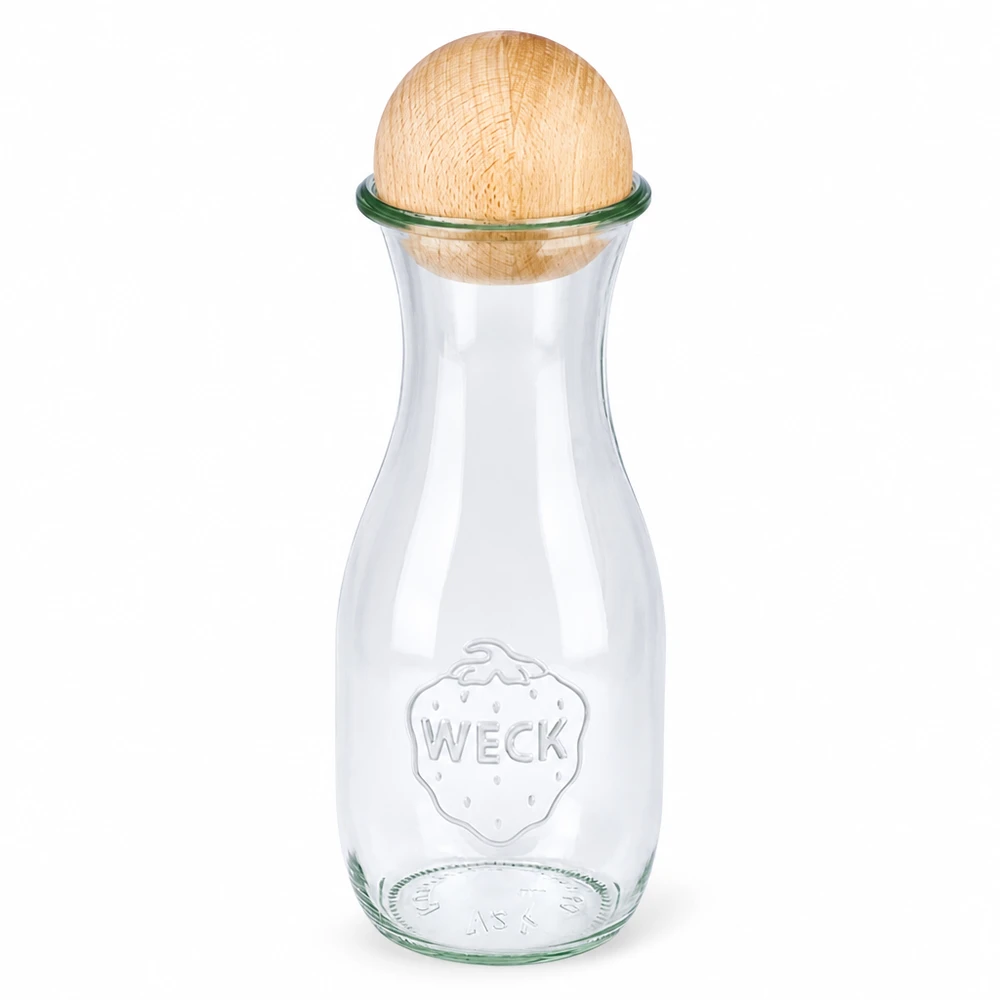 530ml juiceflaska WECK RR60 med träkula bok 530 ml WECK juiceflaska RR60 av glas med träkula bokförslutning transparent glasflaska med WECK-logotyp