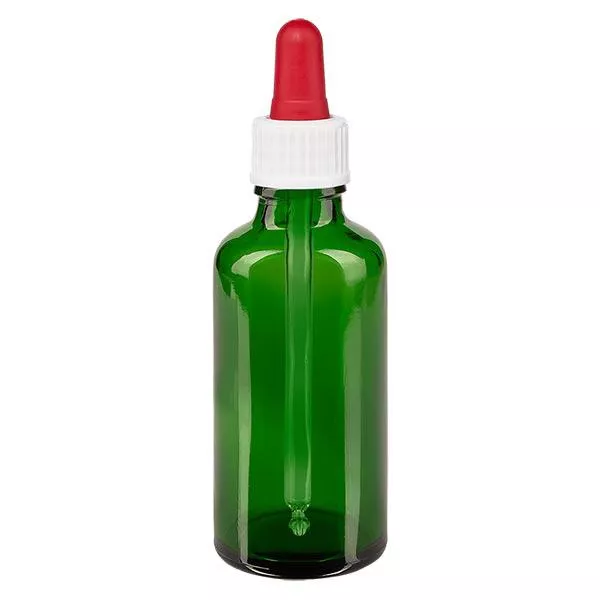 Apoteksflaska grön 50ml pipett vit/röd standard Apoteksflaska grön 50ml pipett vit/röd standard