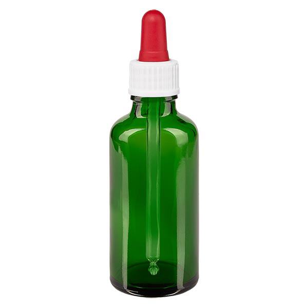 Apoteksflaska grön 50ml pipett vit/röd standard Apoteksflaska grön 50ml pipett vit/röd standard