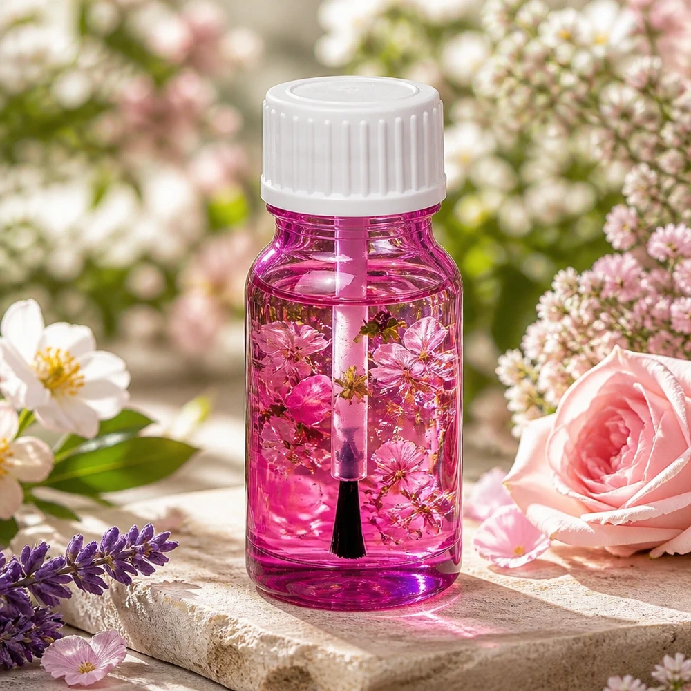 10 ml borstflaska av vitt glas STD PurpleLine UT18/10 med blommor för naturkosmetika