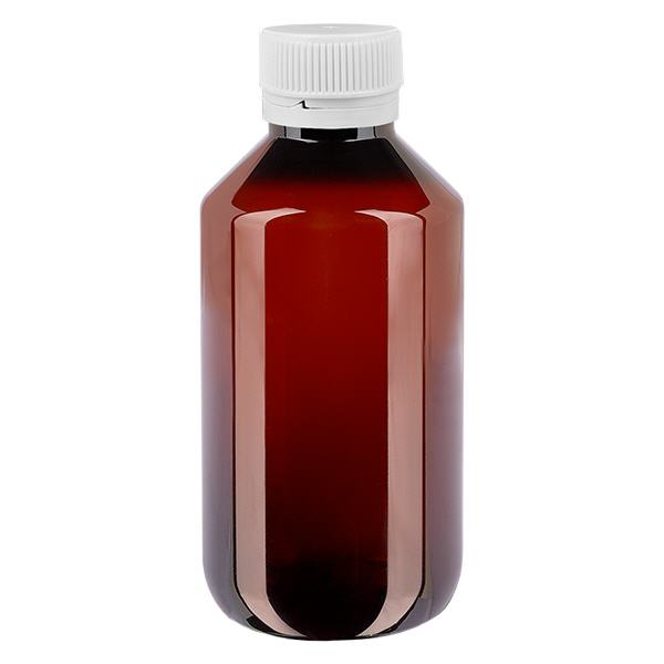 PET-flaska 100ml med vitt säkerhetslock, räfflat