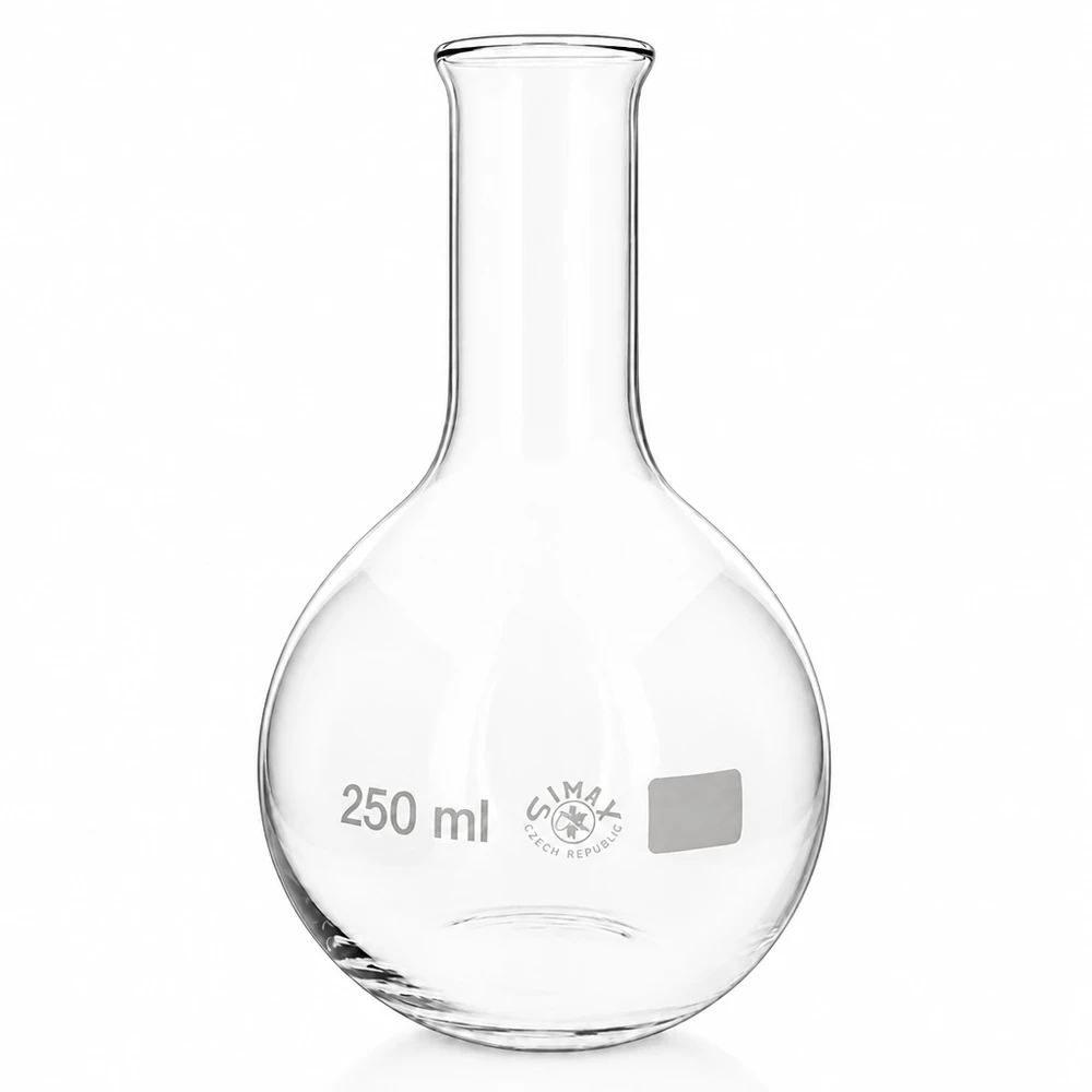 250 ml ståkolv med smal hals av transparent borosilikatglas för exakta mätningar