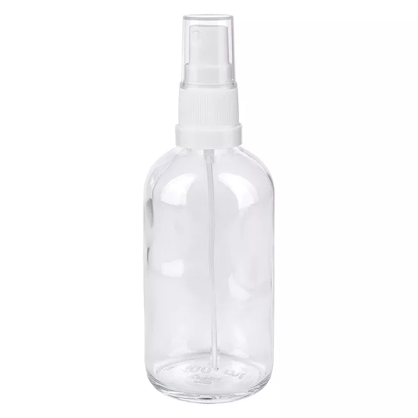 100ml Sprayflaska vit/transparent standardlock ClearLine UT18/100 100 ml sprayflaska i klart glas med vit sprutmunstycke, ClearLine-serien