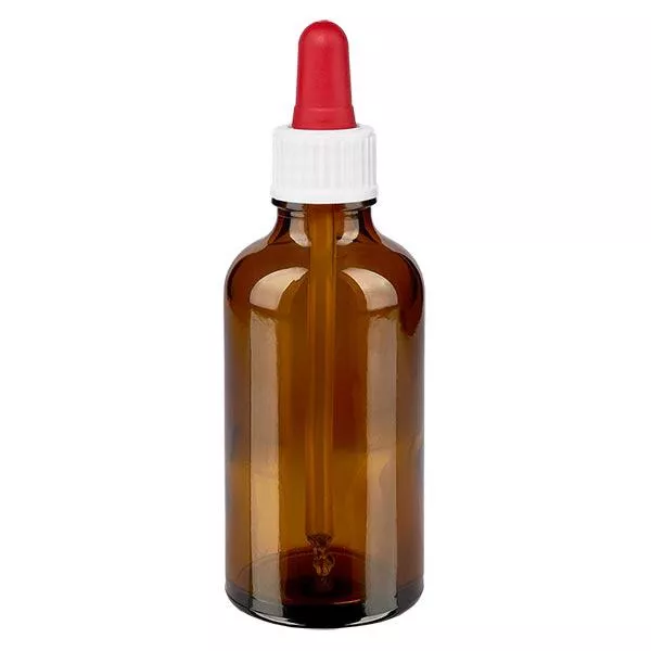 Apoteksflaska brun 50ml pipett vit/röd standard Apoteksflaska brun 50ml pipett vit/röd standard