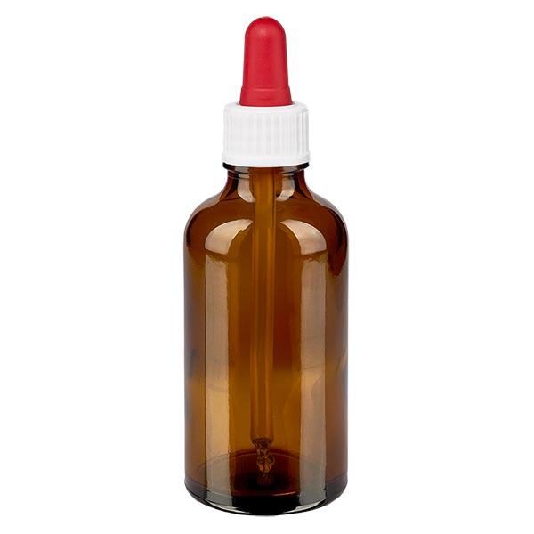 Apoteksflaska brun 50ml pipett vit/röd standard Apoteksflaska brun 50ml pipett vit/röd standard