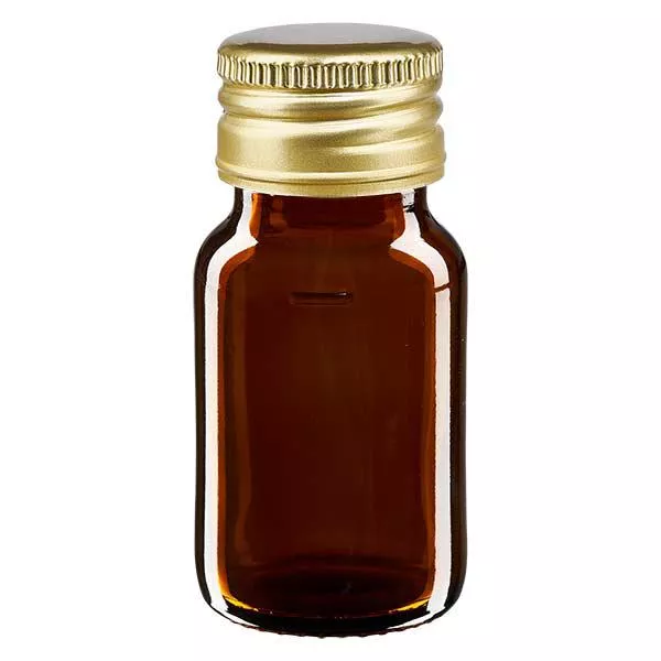 30 ml medicinflaska brun, med guldfärgat aluminiumlock ApoGlas 30 ml medicinflaska brun, med guldfärgat aluminiumlock ApoGlas
