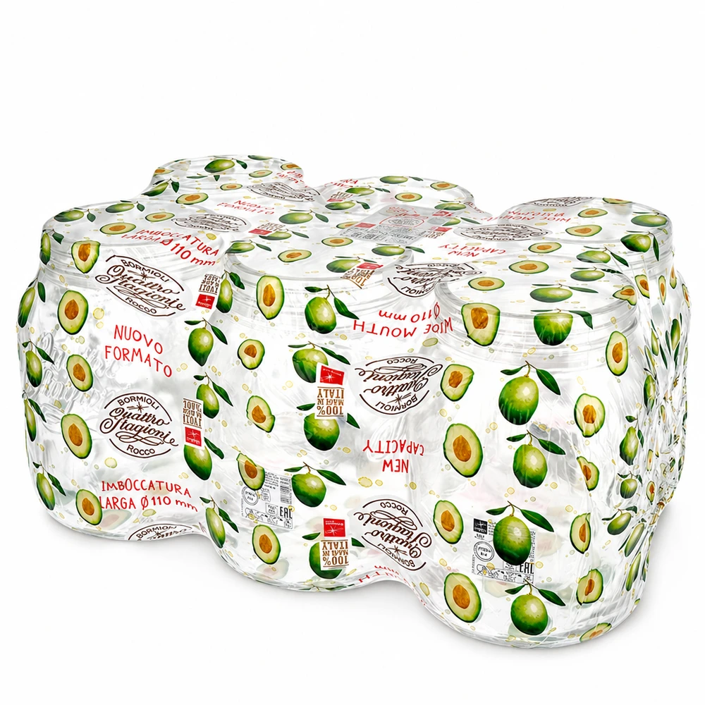 2000ml rund burk "Quattro Stagioni" QS110mm Quattro Stagioni hushållsburk 2000ml med avokadodekor Konserveringsburk för kök och förvaring
