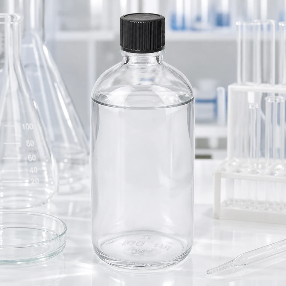 Laboratoriemiljö med 100 ml ClearLine-droppflaska STD UT18, svart lock, 1 mm öppning