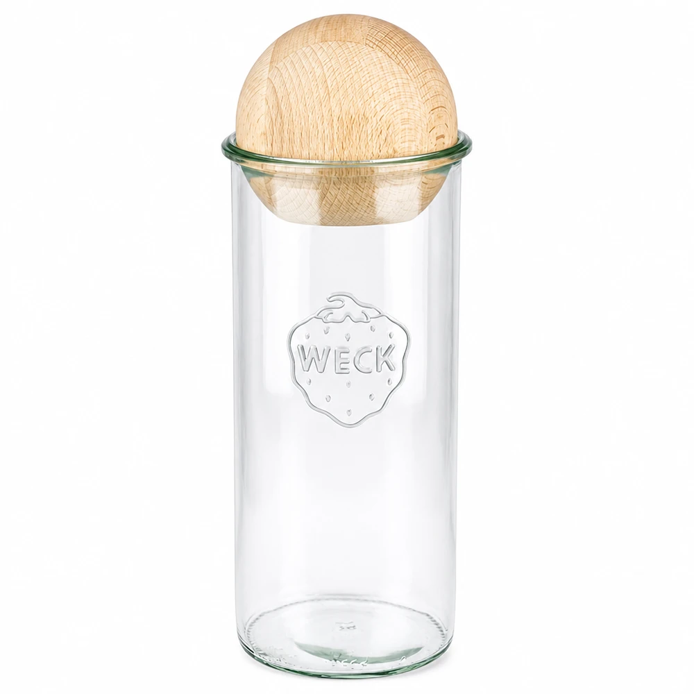 WECK RR100 dricksglas 1500 ml med kullock i bokträ, transparent förvaringsburk för köket