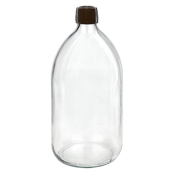 1000 ml medicinflaska klar, brun kapsyl med säkerhetsring ApoGlas 1000 ml medicinflaska klar, brun kapsyl med säkerhetsring ApoGlas