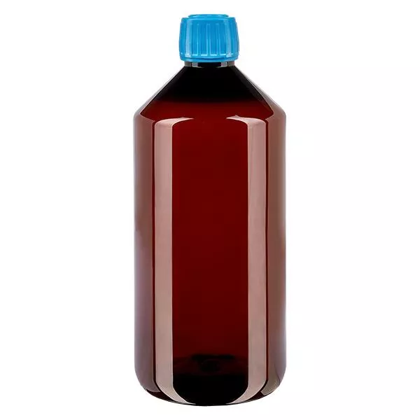 PET-flaska 1000ml med blått säkerhetslock PET-flaska 1000ml med blått säkerhetslock