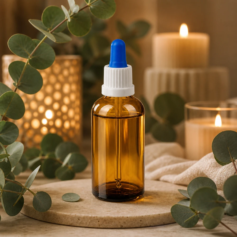 50 ml pipettflaska vit/blå med säkerhetsförslutning BrownLine UT18/50 50 ml BrownLine pipettflaska med överliggande ventil för exakt applicering av kosmetiska oljor