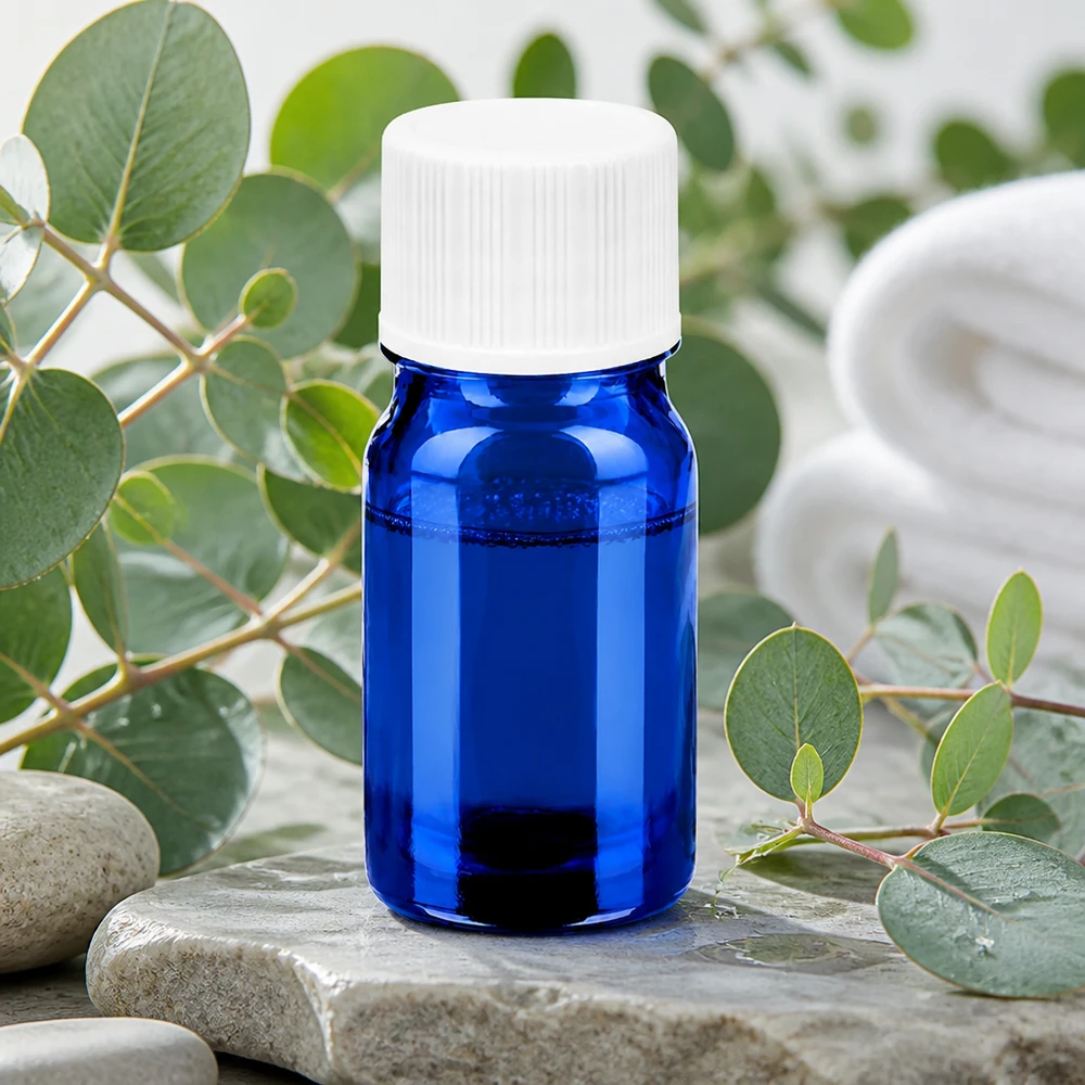 5 ml flaska 11mm skruvkork vit standard BlueLine UT18/5 5 ml BlueLine-glasflaska med droppsäkert vitt lock för säker förvaring av oljor
