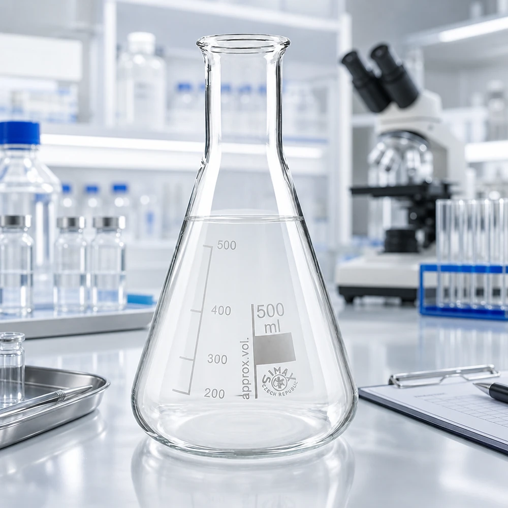 Erlenmeyerkolv 500 ml med smal hals Smalhalsad Erlenmeyerkolv 500 ml av värmebeständigt glas för kemiska experiment