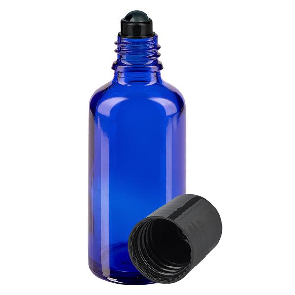 Apoteksflaska blå 50ml roll-on lock svart Apoteksflaska blå 50ml roll-on lock svart