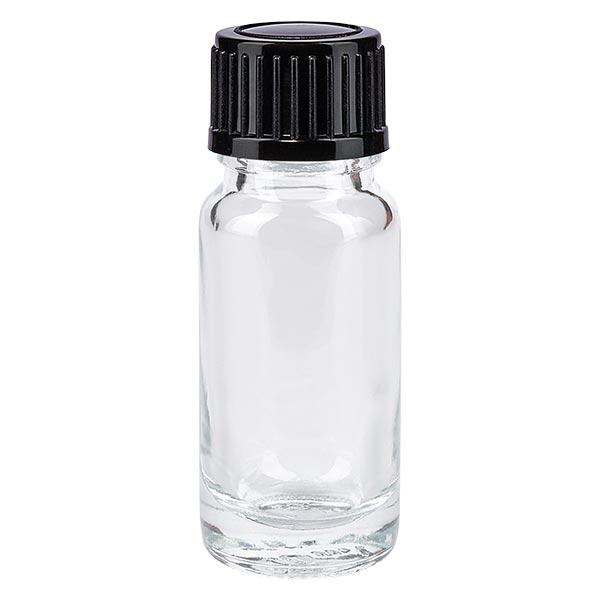 Apoteksflaska klar 10ml droppkork 1mm svart standard Apoteksflaska klar 10ml droppkork 1mm svart standard