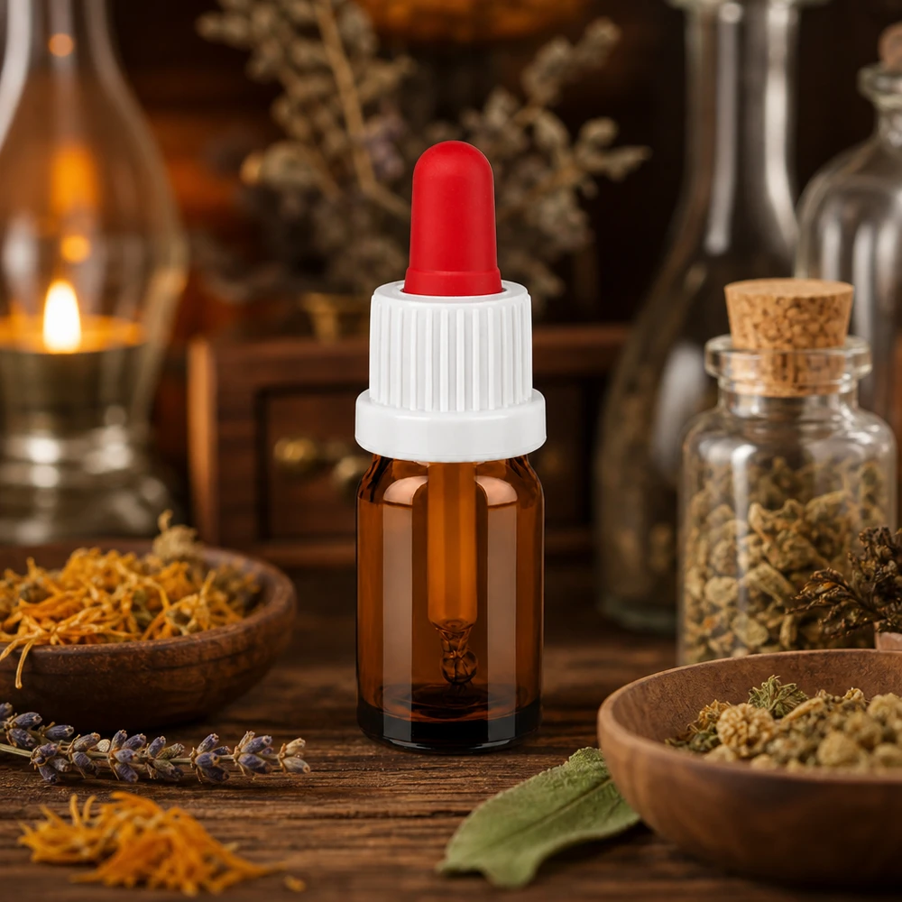 5ml Pipettflaska vit/röd med säkerhetsförslutning BrownLine UT18/5 Högkvalitativ 5 ml pipettflaska tillverkad av UV-skyddande bärnstensfärgat glas med ergonomiskt pipettlock