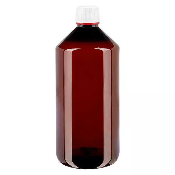 PET-flaska 1000ml med vitt säkerhetslock, fint räfflad PET-flaska 1000ml med vitt säkerhetslock, fint räfflad