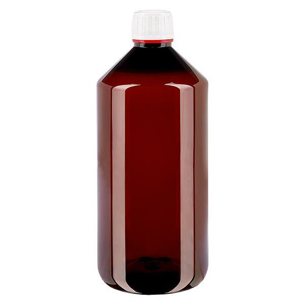 PET-flaska 1000ml med vitt säkerhetslock, fint räfflad PET-flaska 1000ml med vitt säkerhetslock, fint räfflad