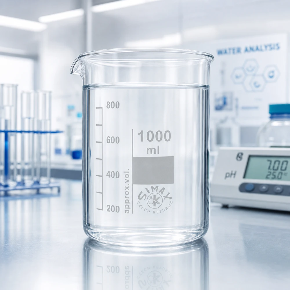 1000 ml bägare i borosilikatglas med låg form och hällkant för enkel dekantering