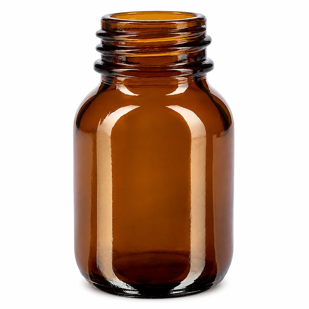 50ml bärnstensfärgat glas med bred hals 50 ml bredhalsad flaska av bärnstensfärgat glas för kosmetika och läkemedel