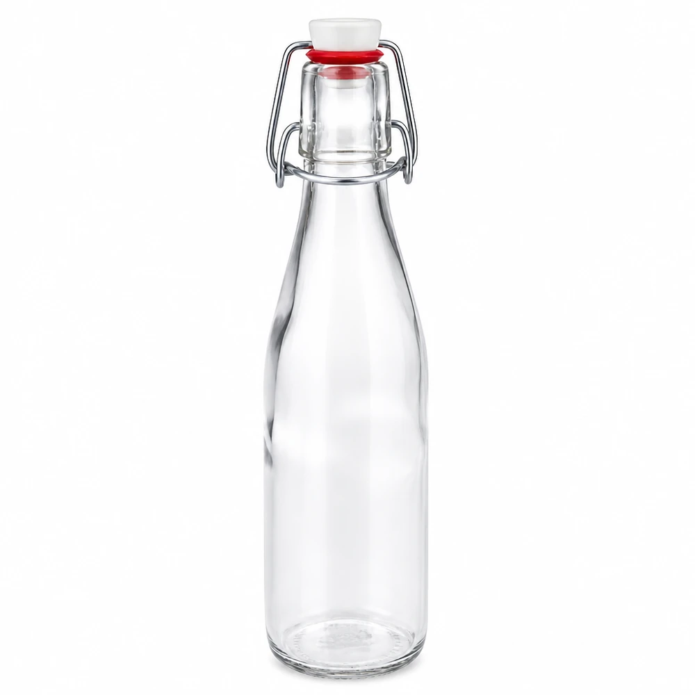 250ml glasflaska + svängbar topp porslin UNiTWIST 250 ml glasflaska med svängbar topp och vitt porslinslock, tom transparent flaska för drycker