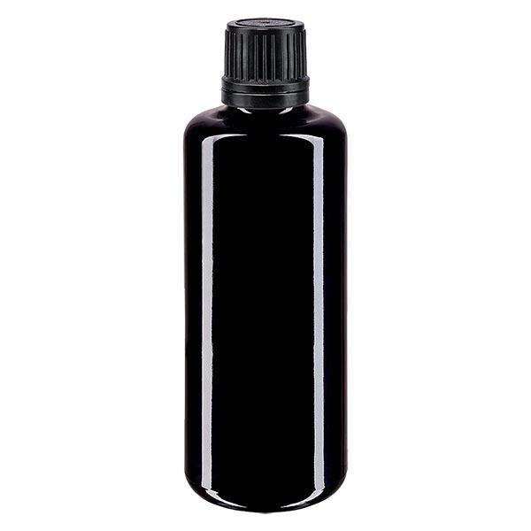 Apoteksflaska violett 50 ml skruvlock svart hällring manipuleringssäker förslutning Apoteksflaska violett 50 ml skruvlock svart hällring manipuleringssäker förslutning