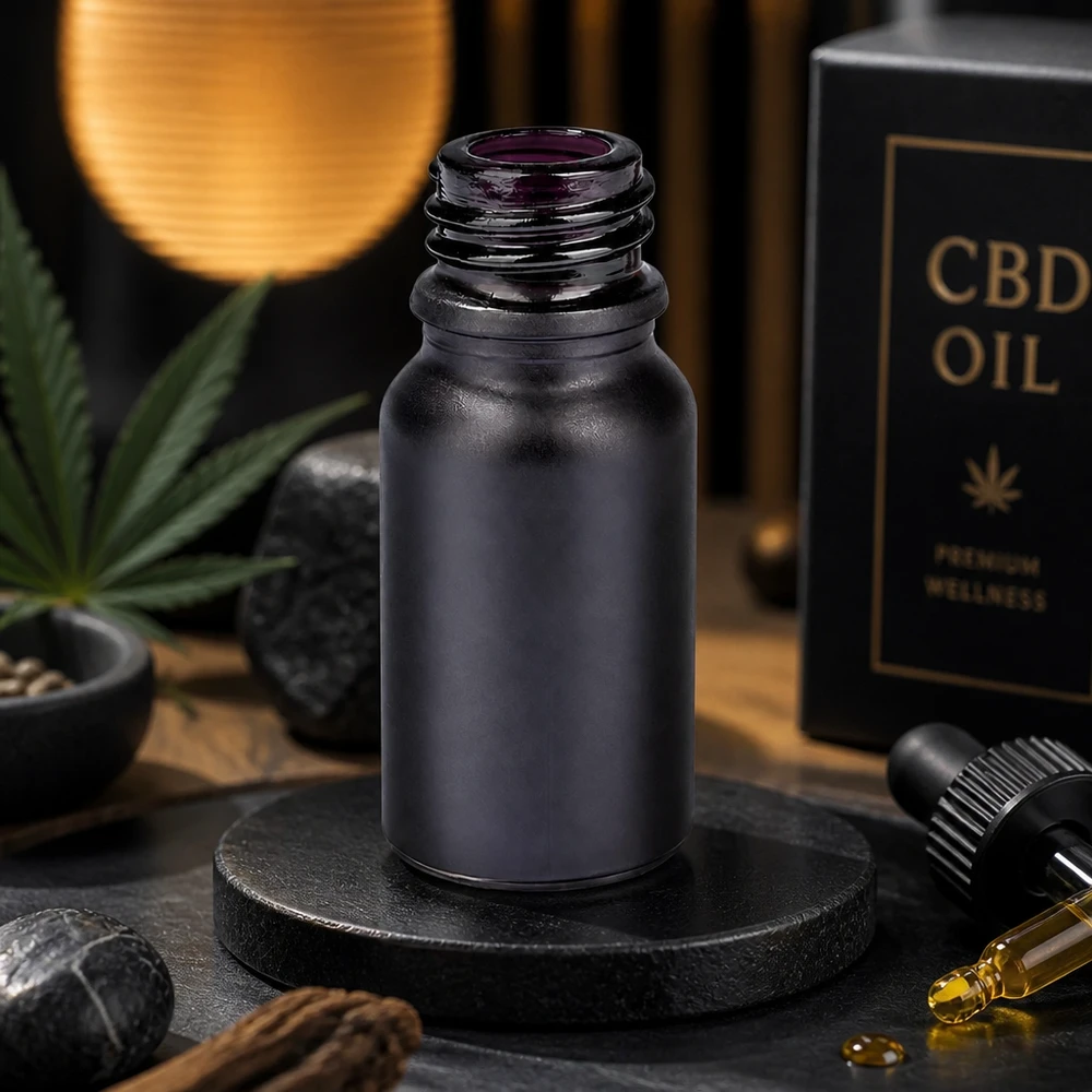 Kompakt 10 ml apoteksflaska BlackLine UT18/10 UNiTWIST idealisk för CBD-olja och kosmetiska produkter
