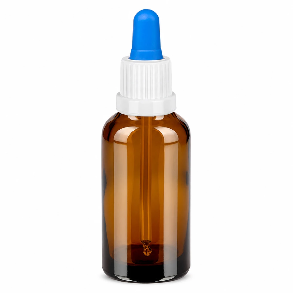 30 ml pipettflaska vit/blå med säkerhetsförslutning BrownLine UT18/30 30 ml pipettflaska, brun med vitt skruvlock och blå pipett för exakt dosering