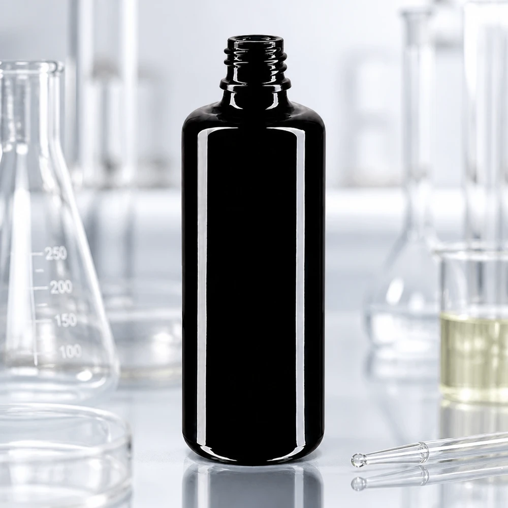 Flaska i violett glas 100ml DIN 18 (Mironglas) Orion 100 ml droppflaska tillverkad av violett Miron-glas med exakt dropplock för exakt dosering