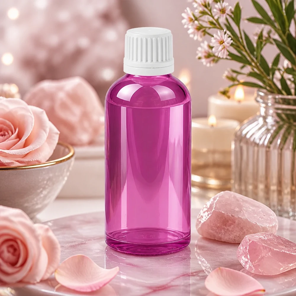 50 ml violett glasflaska med 11 mm öppning och vitt lock för exakt dosering