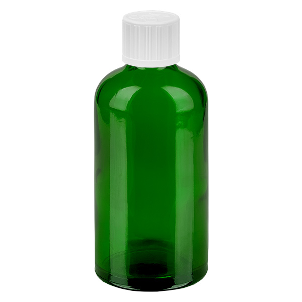 100 ml flaska 11mm skruvkork vit standard med sabotageskydd GreenL. UT18/100