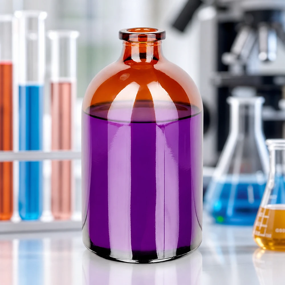 Injektionsflaska av bärnstensfärgat glas 100ml 100ml Injektionsflasche Braunglas zur sterilen Medikamentenaufbewahrung in professioneller Laborumgebung