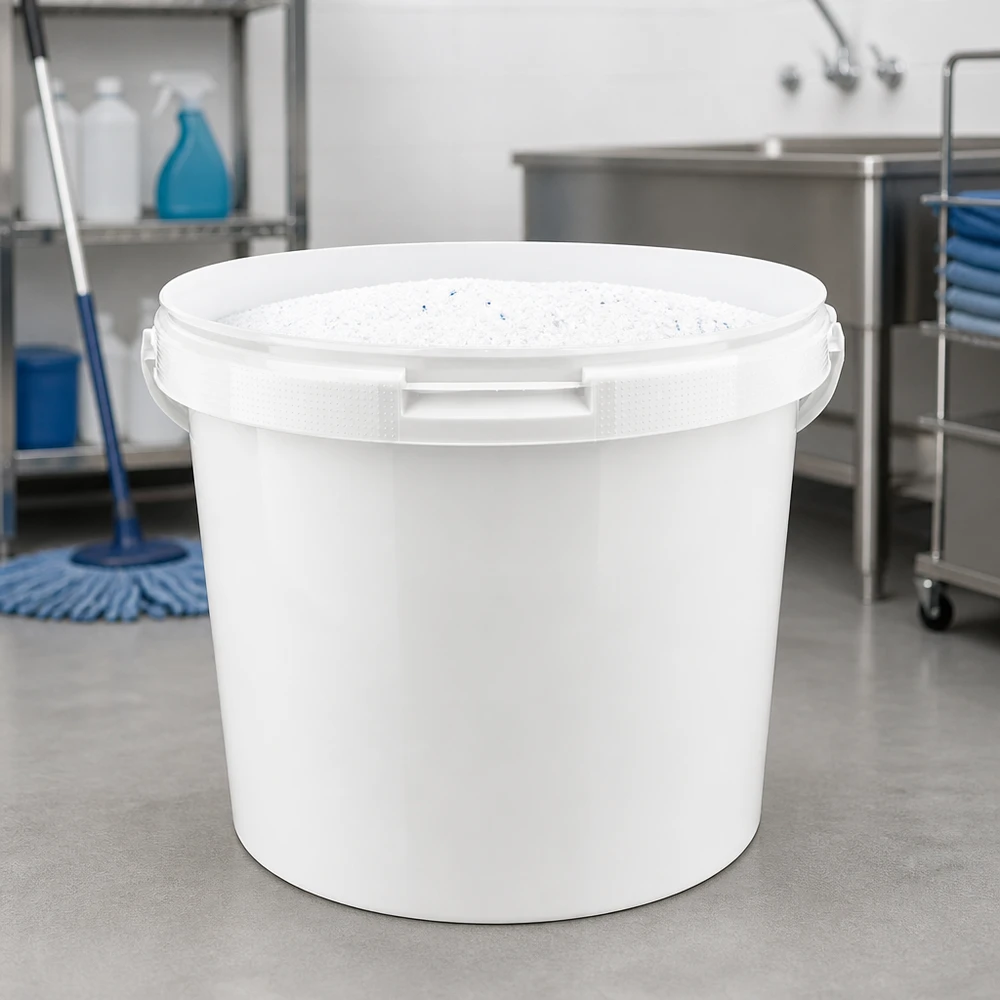 Hink 5.6L av vit polypropenplast utan lock Vit 5,6-liters PP-hink utan lock, stapelbar, för professionellt städbruk
