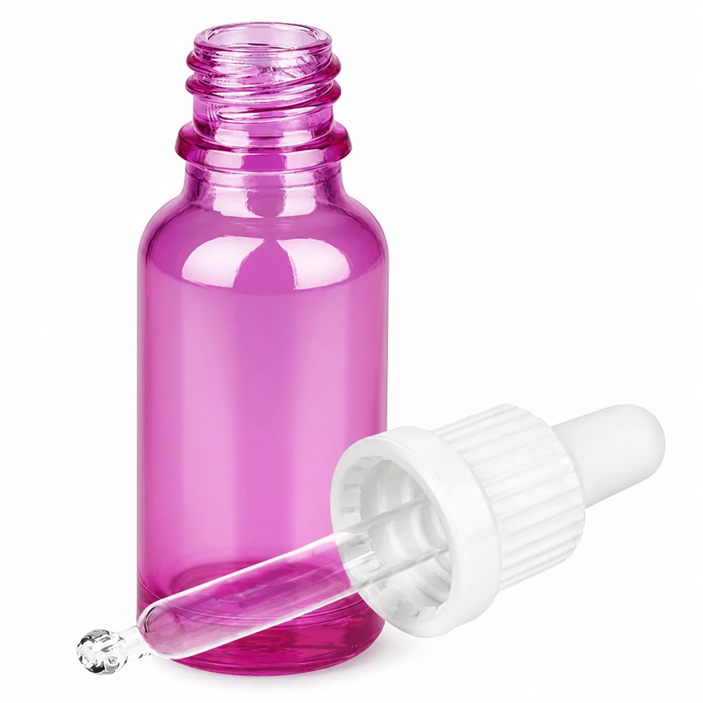 20ml pipettflaska vit Originality skruvkork PurpleLine UT18/20 Lila glasflaska 20ml med pipett för kosmetika och eteriska oljor