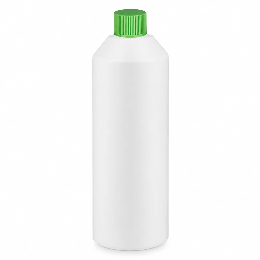 Apoteksflaska HDPE 250ml vit, med grönt skruvlock Apoteksflaska i HDPE, 250 ml, vit med grönt skruvlock för läkemedel och kosmetika