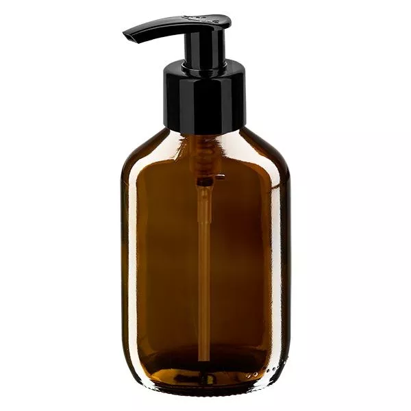 200ml medicinflaska brun, med dispenserpump svart ApoGlas 200ml medicinflaska brun, med dispenserpump svart ApoGlas