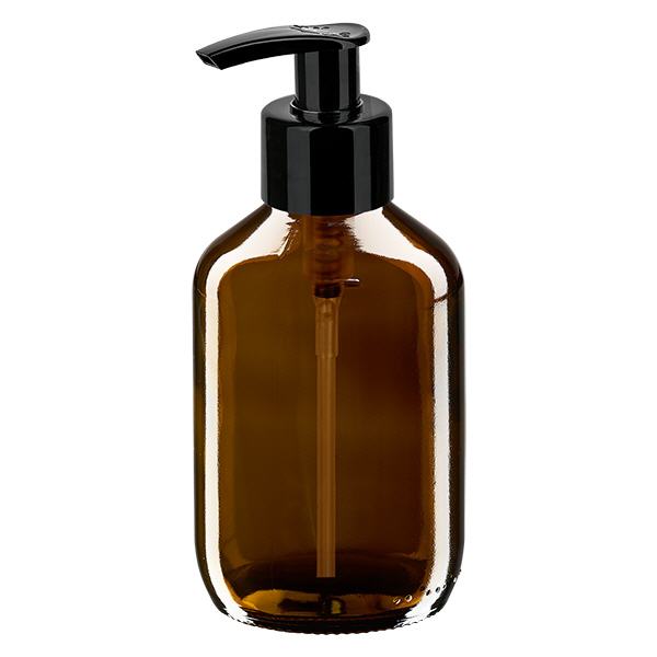 200ml medicinflaska brun, med dispenserpump svart ApoGlas