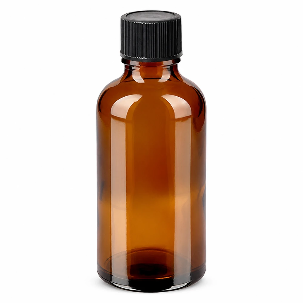 50 ml bärnstensfärgad glasflaska med svart dropplock för eteriska oljor och essenser