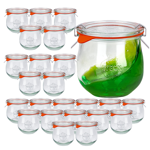 Set med 24 Weck-burkar 370ml tulpanburk med 24 glaslock, 24 Set med 24 Weck-burkar 370ml tulpanburk med 24 glaslock, 24
