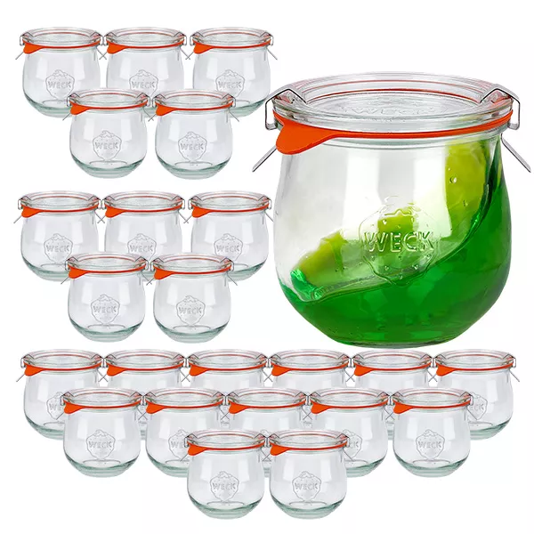 Set med 24 Weck-burkar 370ml tulpanburk med 24 glaslock, 24 Set med 24 Weck-burkar 370ml tulpanburk med 24 glaslock, 24