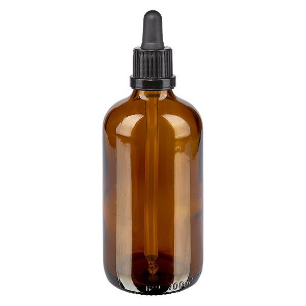 Apoteksflaska brun 100ml pipett svart manipuleringssäkert lock Apoteksflaska brun 100ml pipett svart manipuleringssäkert lock