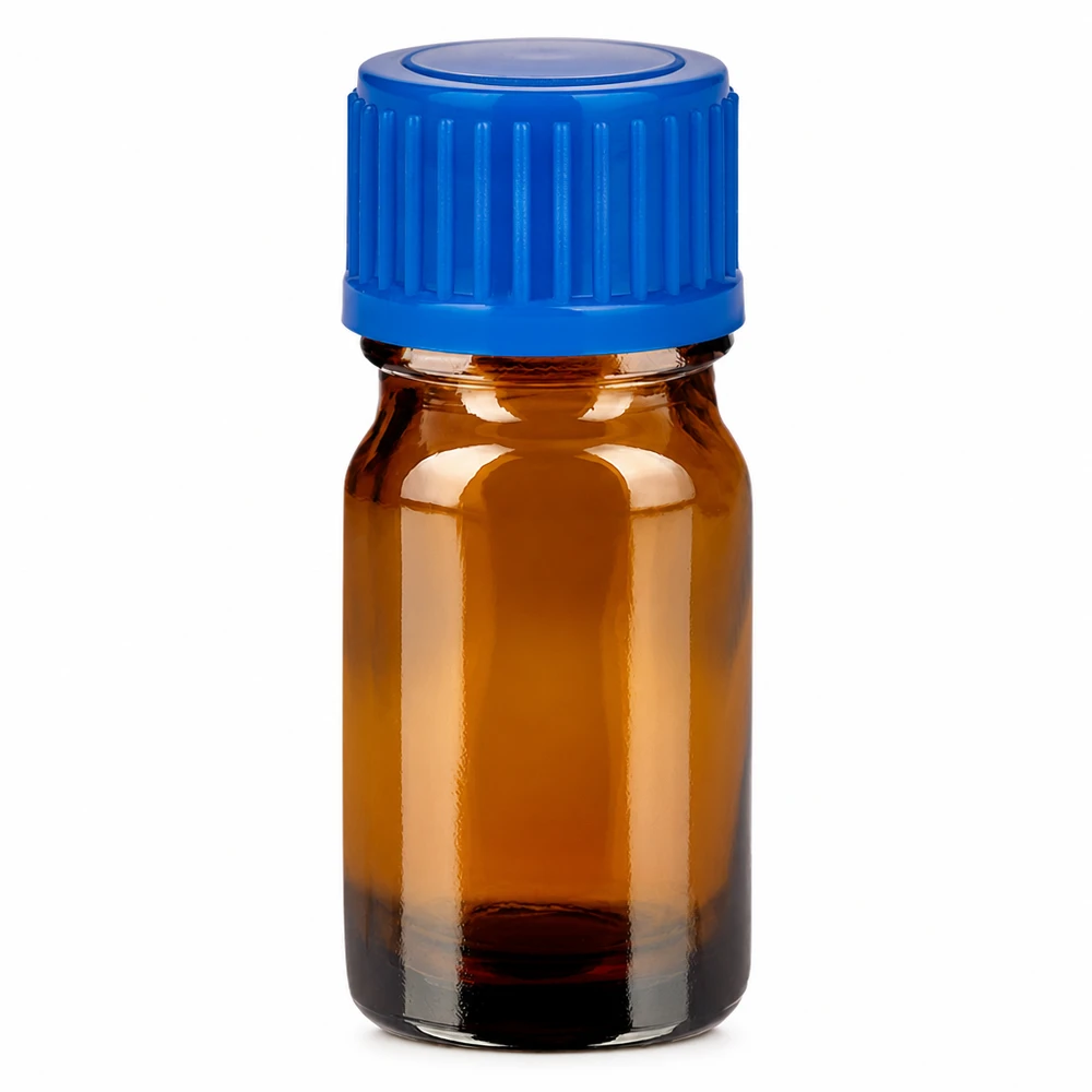 5ml flaska 11mm skruvkork blå standard BrownLine UT18/5 5 ml bärnstensfärgad glasflaska med blått skruvlock för eteriska oljor och läkemedel