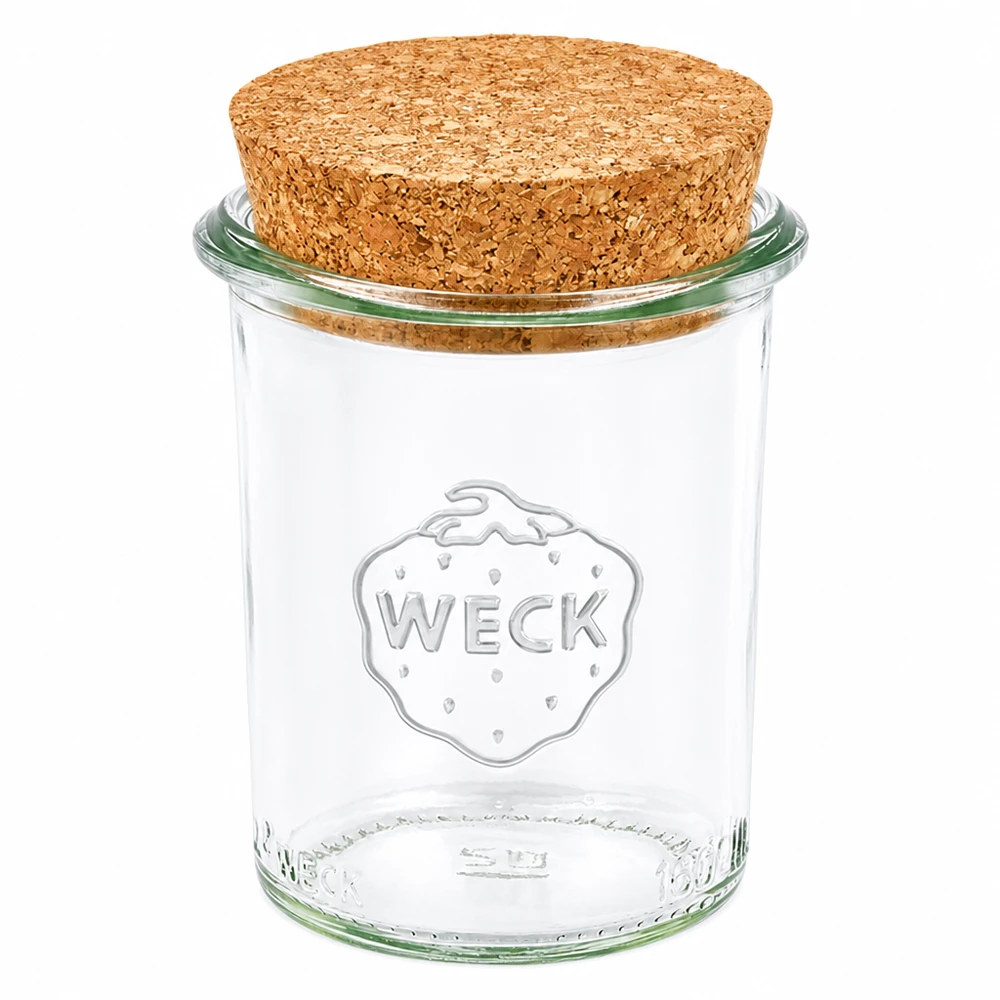 160ml Krossade glasögon WECK RR60 med naturkork WECK 160ml RR60 murarburk med naturkorklock Transparent förvaringsburk i glas