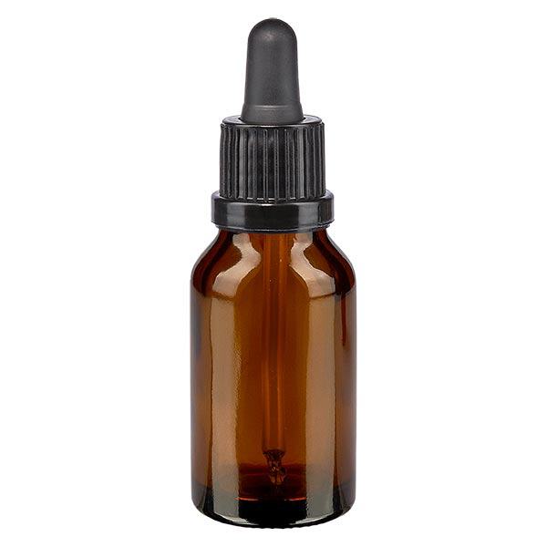 Apoteksflaska brun 15ml pipett svart manipulationsskyddad förslutning Apoteksflaska brun 15ml pipett svart manipulationsskyddad förslutning