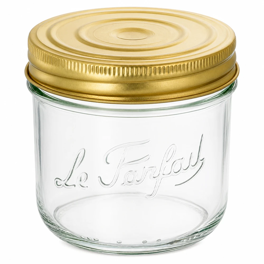 Le Parfait® Familia Wiss 350 g Ø100 mm burk 415 ml Familia Wiss murarburk med skruvlock i guld och Le Parfait-prägling för konservering och inläggning