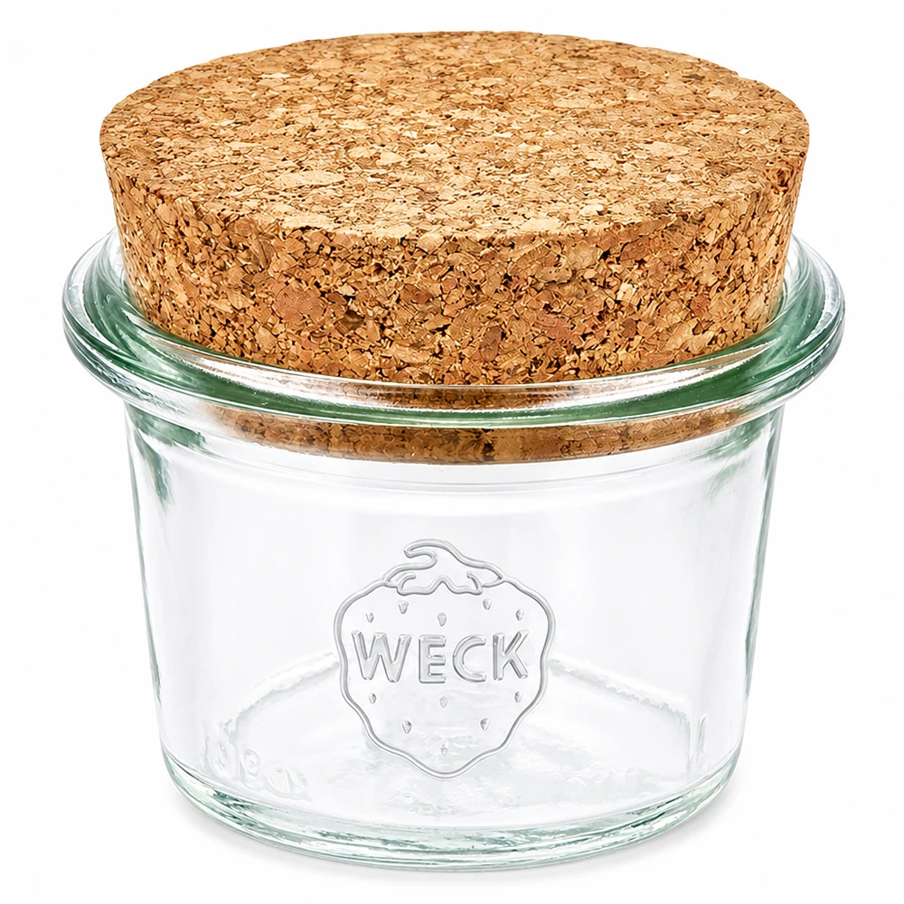 35ml Krossade glasögon WECK RR40 med kork naturell 35ml WECK RR40 murarburk med naturlig korkpropp konserveringsburk liten förvaring kryddor sylt