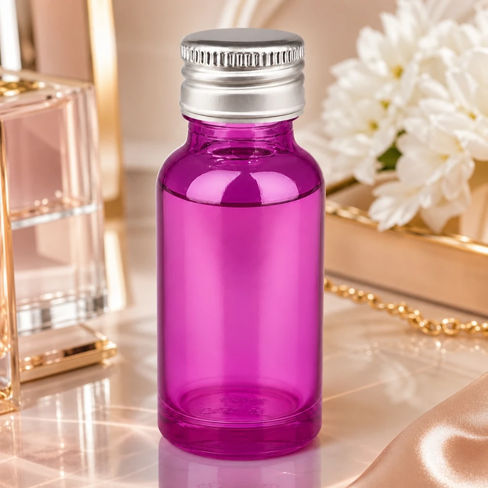 20ml flaska 11mm skruvkork aluminium-silver standard PurpleLine.UT18/20 Elegant 20 ml flaska i ljus violett med silverlock för kosmetiska produkter av hög kvalitet